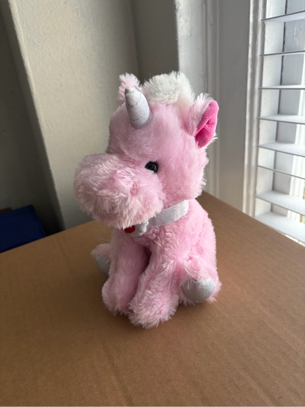 10" Goffa Pink Unicorn Sparkle Plush Stuffed Animal | Silver Heart Collar